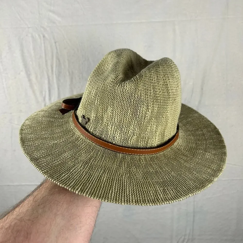 Official Disney Parks Sage Green Woven Fedora, Band & Mickey Mouse Icon – Adult